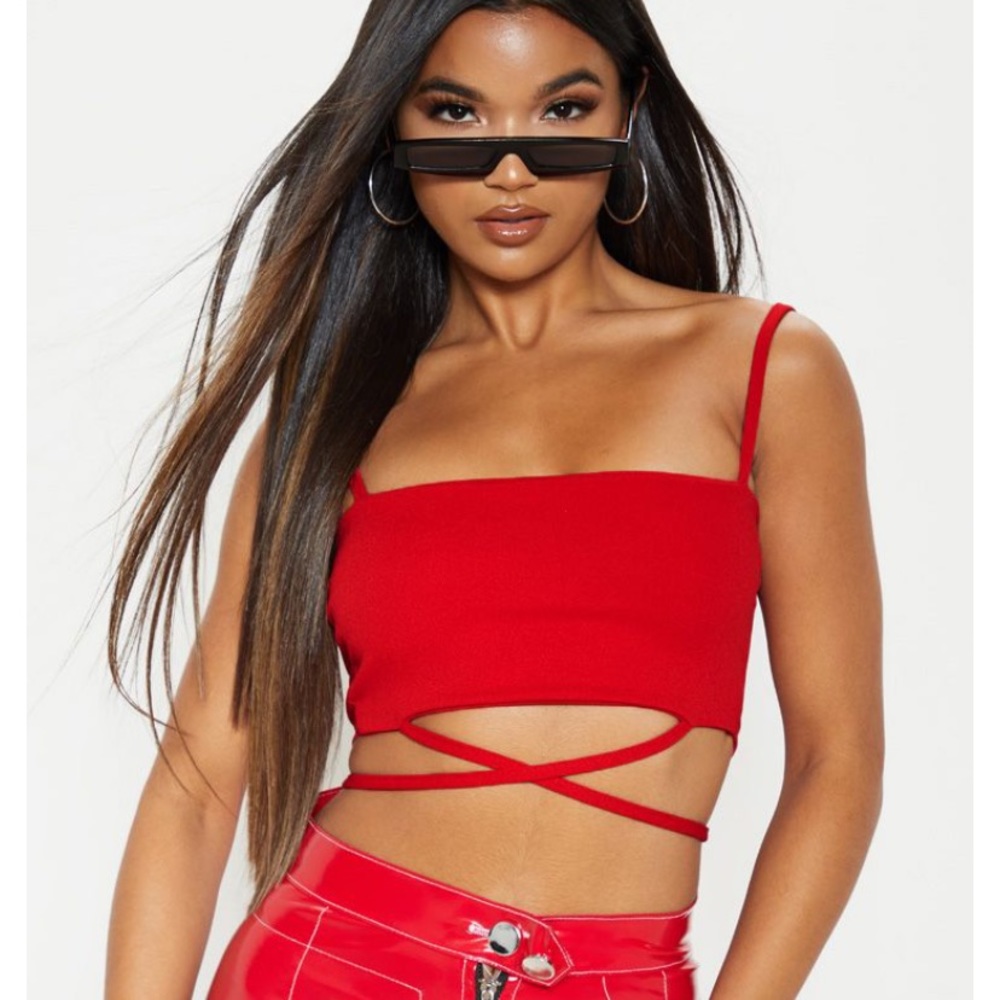 PrettyLittleThing red strap crop top